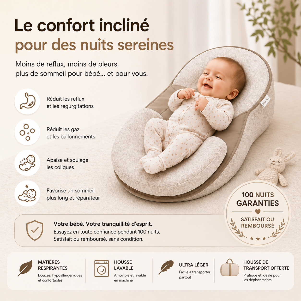 Oreiller Compensé Anti-Reflux Bébé 15° – Confort, Maintien & Nuits Apaisées
